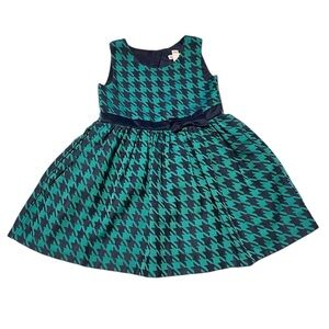 Cat & Jack Navy and Green Sleeveless Dress Lined Houndstooth Bow Themed waist